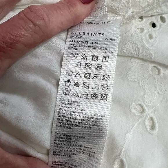 Allsaints Aislyn Broiderie Eyelet White Dress Trendy Size 00 - Picture 11 of 16
